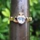 Vintage Yellow Gold over 925 Sterling Silver CZ Claddagh Ring
