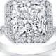 Women's 18kt white gold diamond halo engagement ring with 2ct Princess Cut White Sapphire and 0.60 ctw G-VS2 diamonds