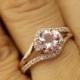 Olivia - Morganite and Diamond Engagement Ring in Rose Gold, Round Brilliant Cut, Twisted Shank Halo Design, Modern Style, Free Shipping