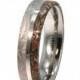 Meteorite Ring with Dinosaur Bone and Titanium Pinstripe Inlay on Titanium Band Engraving Available