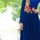 Blue lovely pure georgette gown with full sleeves