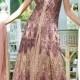 Mauve copper floor length sleeveless net & satin silk ravishing gown