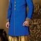 Royal blue & gold self embossed silk suave sherwani