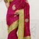 Magenta pure silk zari weaved ravishing saree with light yellowish green & gold border