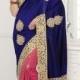 Blue pure silk zari weaved & stone embroidered saree with gold border