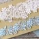 Light Ivory and Light Blue Beaded Lace Wedding Garter Set , Ivory Lace Garter Set, Toss Garter , Keepsake Garter  / GT-44
