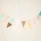 Earthy Pastel Mint Blush Buttercup Fabric Bunting Cake Topper Decoration / Vintage Circus Style