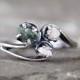 Raw Diamond & Emerald Trio Ring - Uncut Rough Raw Gemstones -  Engagement Rings - Conflict Free  - May Birthstone - Anniversary Ring