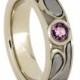 Pink Sapphire Engagement Ring With Meteorite, 14k White Gold Womens Wedding Band, Art Nouveau Ring