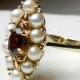 Unique Engagement Ring Garnet Engagement Ring Fleur-de-Lys Art Deco Garnet Seed Pearl Ring 14K Gold January Birthday