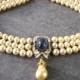 Sapphire Pearl Bridal Choker, Great Gatsby Jewelry, Pearl Necklace, Pearl And Rhinestone Collar, Vintage Necklace, Art Deco, Bridal Jewelry
