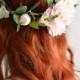 Leafy flower crown, hair wreath, pink floral crown, woodland crown, circlet, bridal headpiece, wedding hairpiece, hair accessories - Fleur
