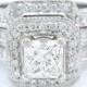 Princess cut diamond engagement ring and band art deco 14k white gold 1.55ctw