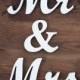 Mr and Mrs wedding sign wooden script letters white decor rustic freestanding sweetheart table custom colors DIY