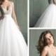 Deep V-neck and V-back Beaded Bodice Ball Gown Wedding Dresses