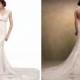 Cap Sleeves Sweetheart Scalloped Neckline Beaded Lace Wedding Dresses with High Keyhole Back