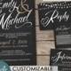 Script Wedding Invitations, Chalkboard black - Invitation, RSVP postcard, Info card, Printable