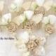 Boutonnieres, Champagne, Tan, Beige, Gold, Ivory, Groom, Groomsmen, Corsages, Mother of the Bride, Maid of Honor, Pearls, Crystals