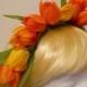 CUSTOM for Andrea <<<< 2 Flower Crown, Head Wreath, Tulip, Orange, Yellow, Headband Tulips, Spring Weddings, Flower Girl, Headdress, Tiara