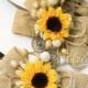 3 Rustic Sunflower Wedding Corsages, Set of 3 Bridesmaids Burlap Sunflower Bracelets, Sunflower Brown Rustic Wedding Bridal Girl Accessories