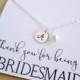 Personalized Bridesmaid necklace, sterling silver initial necklace, pearl necklace, freshwater pearl, bridesmaid gift with thank you card