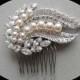 Bridal Hair Comb, Wing Hair Comb, White Swarovski Pearl Hair Comb, Bridesmaids Hair Comb (H334)