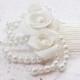 Wedding rose hair comb Bridal White Roses and pearls hair piece classic wedding accessories jewelry Israel