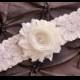 Ivory Wedding Garter, Ivory Bridal Garter - Ivory Lace Garter, Toss Garter, Shabby Chiffon Rosette Ivory, Ivory Garter Wedding