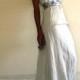 Boho wedding dress, medieval linen gown, ice gray linen, blue silk lace