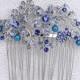 Blue Hair Comb Bridal Bridesmaid Prom Crystal Pearl Hairpiece Royal Blue Wedding Rhinestone Combs Headpiece Jewelry Accessory