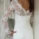 Short Wedding Dress with Sleeves, Reception Dress, French Lace Wedding dress, V-back Wedding Dress, Illusion Neckline Wedding Dress