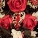 Red, Black, White Jeweled Wedding Bridal Bouquet