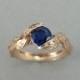 Rose Gold Leaf Engagement Ring, Rose Gold Sapphire Engagement Ring, Leaf Ring With Lab Blue Sapphire, Leaves Ring, Forest Ring, Floral Ring
