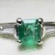Emerald Engagement Ring 14K White Gold Vintage Columbian Emerald Ring with Genuine Diamond Accents, May Birthday