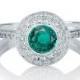 Bezel Set Ring, Emerald Engagement Ring, 14K White Gold Ring, Halo Ring, 1.12 TCW Natural Emerald Ring Band, Bezel Ring