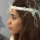 Bridal Accessory, Bridal head piece, bridal headband, feather, beads and pearls bridal headband