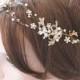 Gold Leaf Vine Bridal Headpiece. Boho Silver Crystal Pearl Wedding Wreath. Halo Headband. Rhinestone Floral Hairpiece. TEREZ