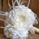 Wedding Bridal Bouquets Your Colors Ivory Peony Vintage Style Bouquet with Sparkly Pearl Accents and Feathers Centerpiece Chic FREE SHIPPING