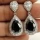 Black Wedding Earrings Bridal Jewelry Silver Black Cubic Zirconia Tear drop Earrings Black Wedding Jewelry, Zoe