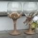 Large rustic wedding glasses, Mr and Mrs toasting flutes, burlap wedding bride and groom glasses