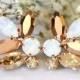 Rose Gold Champagne Cluster Earrings,Swarovski Crystal Earrings,Bridal Rose Gold Earrings,Bridesmaids Earrings,White Opal Champagne Studs