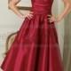 V Neck Cheap Red A_line Over Knee Satin Bridesmaid Dress