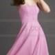 Strapless Satin Chiffon Knee Pink Length Bridesmaid Dress
