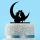 Funny wedding cake topper,silhouette cake topper,bride and groom kiss on the moon,rustic cake topper wedding,unique wedding cake topper