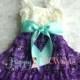 Flower girl dress- Purple Ivory Aqua Bow Lace Dress, baby girl dress,Rustic wedding dress,baby dress,flower girl dress,Purple dress,Birthday