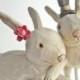 Rustic Wedding Cake Topper Leaping Bunnies in Brown and Pink