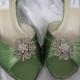 Wedding Shoes Apple Green Wedding Shoes with Vintage Style Rhinestone Flower - Additional 100 Colors To Pick From