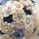 Brooch Bouquet, Navy Blue, Blush, Gold, Ivory, Elegant Wedding, Bridal, Jeweled, Pearls, Crystals, Lace, Vintage Wedding, Gatsby Style