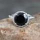 Black Spinel & Diamond Round Halo Engagement Ring 3ct 9mm 14k 18k White Yellow Rose Gold-Platinum-Custom made-Wedding-Anniversary-10k