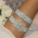 Bridal garter set/Something blue/Rhinestone garter/Lace garter/Prom garter/aqua garter/aqua bridal garter